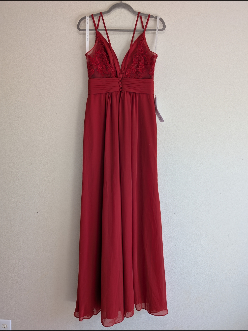 NWT Azazie Maren AllureScarlet A-Line V-Neck Lace Chiffon Dress Size A6 - Picture 4 of 16